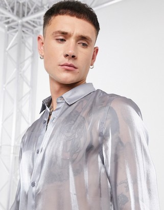 ASOS DESIGN regular fit silver high shine shirt