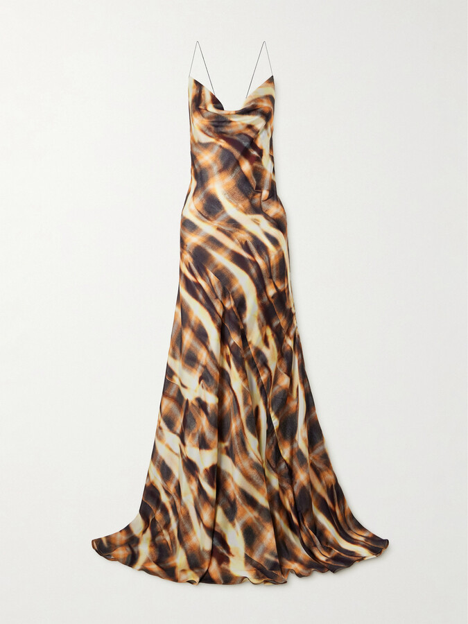 Y/Project Asymmetric Draped Printed Satin Maxi Dress - Animal print