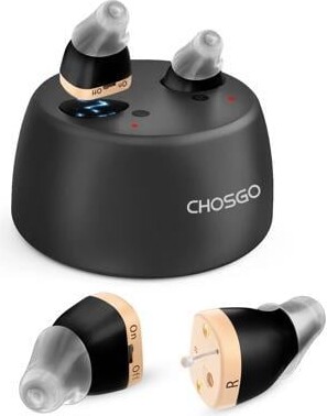 Chosgo K19 Rechargeable Personal Sound Amplifier with Portable Charging Case,Hearing Aids for Seniors with Noise Cancelling(Black)