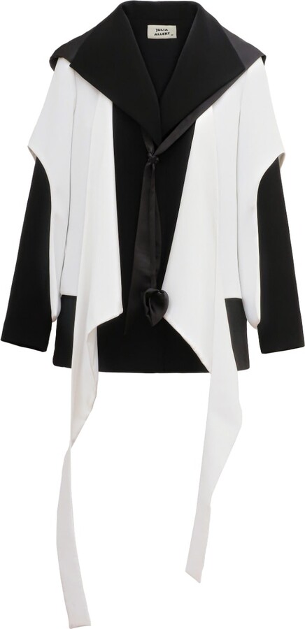 Julia Allert Black / White Architectural Asymmetrical Hooded Jacket – Black White