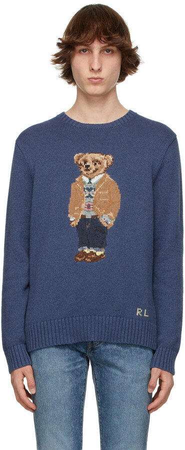 Polo Ralph Lauren Blue Knit Polo Bear Sweater - ShopStyle Men's Fashion