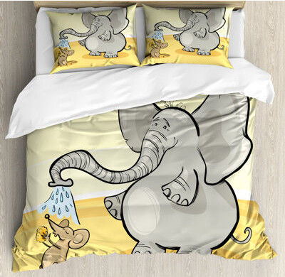Ambesonne Animal Duvet Cover Set Bathing Mouse Calking Grey Yellow Cream
