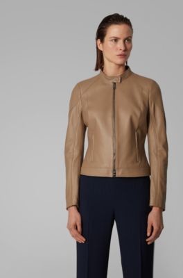 HUGO BOSS Regular-fit jacket in lamb leather with stand collar