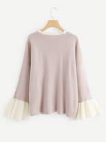 Thumbnail for your product : Shein Plus Bell Sleeve Frilled Neck Sweater