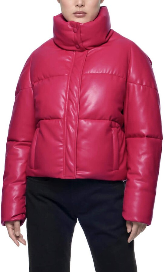 red leather puffer jacket