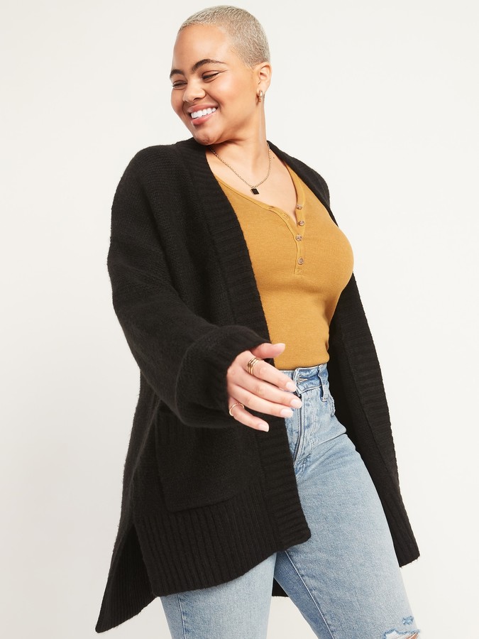 lightweight textured open front coat