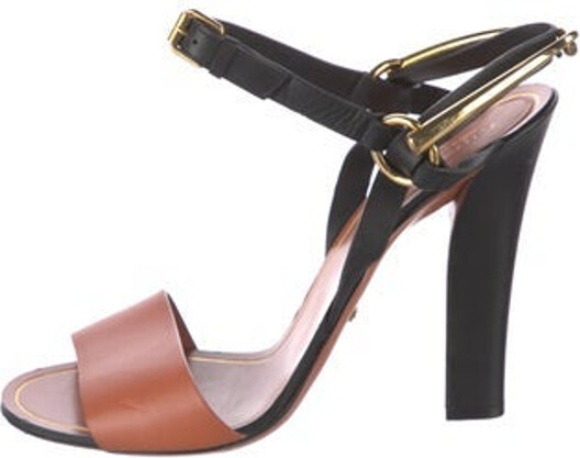 Gucci Leather Slingback Sandals Black & Brown Horsebit Accent Buckle Closure at Sides Unfortunately, due to restrictions, this item may not be eligible for shipping in all areas.