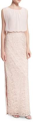 Aidan Mattox Chiffon-Top Lace-Skirt Gown, Petal