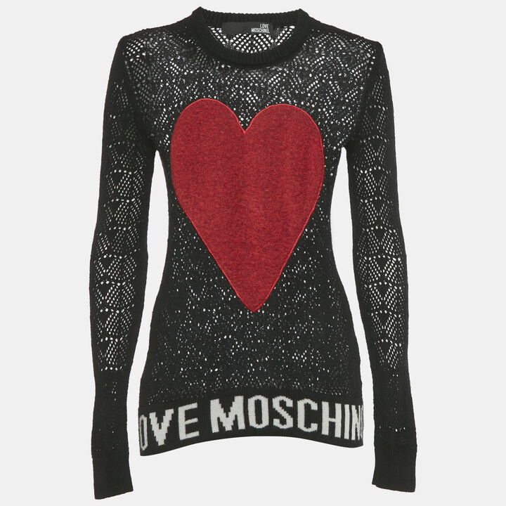 Love Moschino Black Patterned Knit Heart Patch Detail Sweater S
