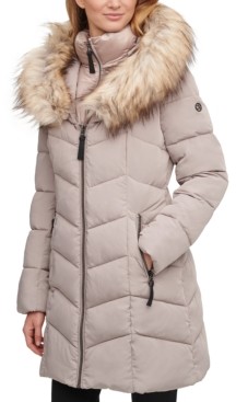 Calvin Klein Faux-Fur-Trim Hooded Puffer Coat - ShopStyle