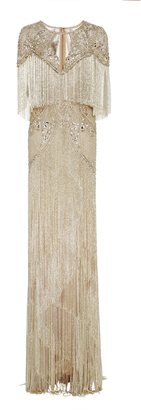 Monique Lhuillier Beaded Fringe Embroidered Gown