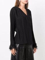 Thumbnail for your product : Simonetta Ravizza Flora feather-trimmed silk blouse