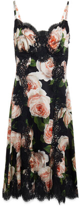 Dolce & Gabbana Lace-trimmed Floral-print Silk-blend Satin Slip 
