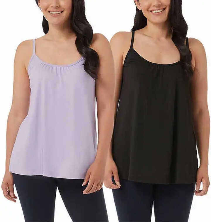 Womens Loose Camisole Top with Built in Padded Bra Flowy Pleated