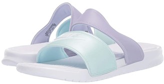 purple nike slides with gold swoosh