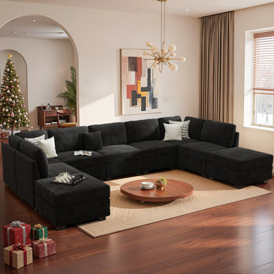 Mercer41 Benevides Modular Combination Sofa Large L-shaped With Ottoman Corduroy With Spring-wrapped Cushions With A Capacity Of 9 Seats Comfortable Living