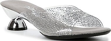 Onex Dani Vinyl Rhinestone Embellished Kitten Heel Slide Sandals