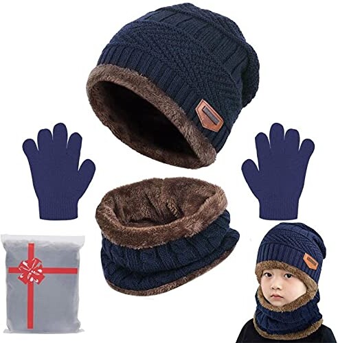 Yutdeng Kids Winter Hat Scarf and Gloves Set Girls Beanie Knitted Snood & Gloves  3 in 1 Super Soft Great Warm Boys 2-10 Years - ShopStyle