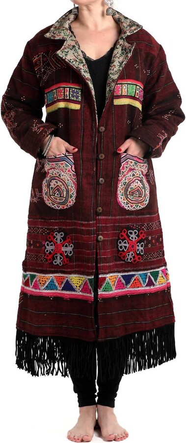 StandAwt Rare Merino Wool Coat In Maroon/pink