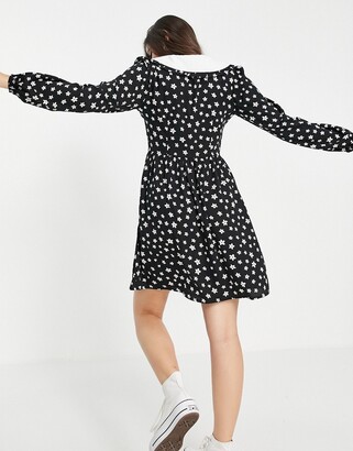 New Look collar detail mini dress in black ditsy floral