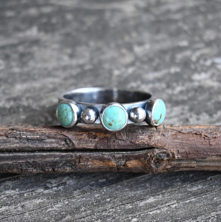 Etsy Kingman Turquoise Sterling Silver Ring Three Stone Pebble Design