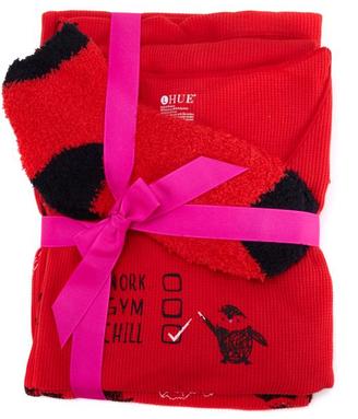 Hue Fanciful Feline Thermal Pajama Set with Socks - Missy