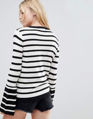Brave Soul Tall Sea Stripe Sweater Wiith Contrast Flare Sleeves