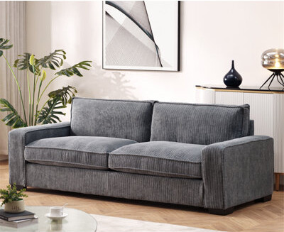 Latitude Run Comfortable Corduroy Sofa with Spacious Seating and Modern Design, Ideal for Relaxation and Entertainment.