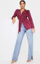 Thumbnail for your product : PrettyLittleThing Burgundy Faux Suede Waterfall Jacket