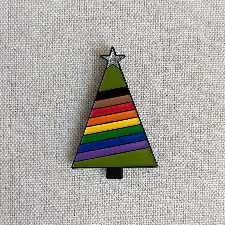Etsy Rainbow Striped Christmas Tree Enamel Pin - Up Your Holiday Style With A Rainbow Tree Pin Red & Green. Lgbtq Pride Gift