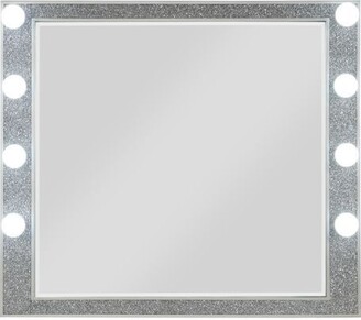 Benjara Cheval Mirror with Rhinestone Inlay and LED, Silver