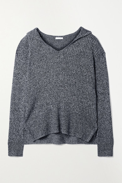 hooded ribbed sweater