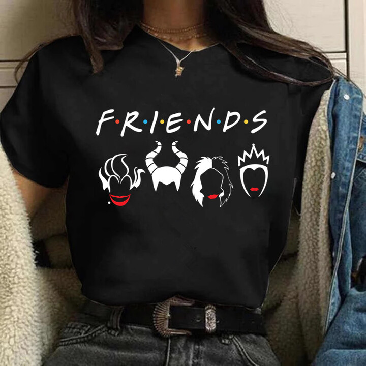MINISO Disney Villains Shirt Womens Tops Tees Short Sleeve Black T-shirt Clothes for Women Y2k Streetwear Summer Blouses Woman 2023