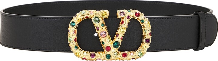 Valentino Garavani V Logo Jewele Signature 40 Belt in Black