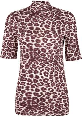 Dorothy Perkins Womens Multi Colour Short Sleeve Leopard High Neck Top