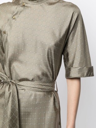 Shanghai Tang x Yuni Ahn split Qipao collar lattice silk dress