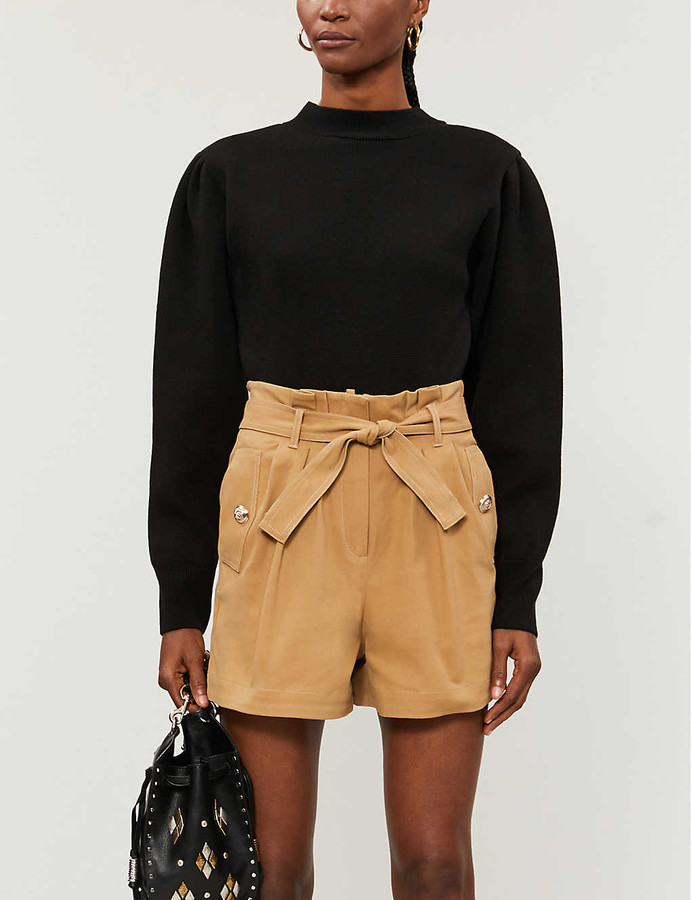 high rise khaki shorts