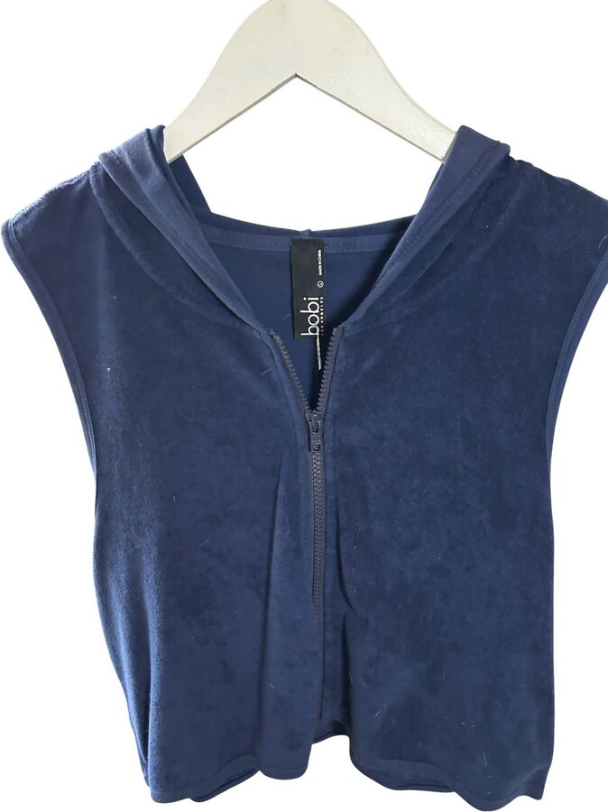 Bobi Women's French Terry Crop Hoodie In Navy