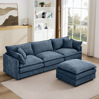 Latitude Run Modular Sectional Sofa 105 Inch L Shaped Couch Set for Living Room 3-Seater Comfy Cloud Couches with Movable Ottoman DIY Combination Chenille