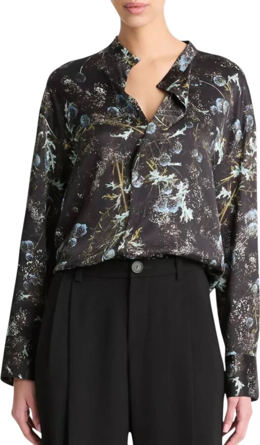 Thistle Draped Collar Blouse In Aqua Shadow