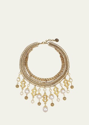 Ben-Amun Golden Chain Multi-Drop Pearly Bib Necklace