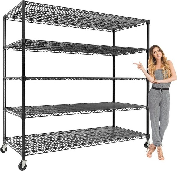 Jojoka 5/4-TierHeavyDutyStorageShelves3300LBS-MetalGarageShelvingwithWheels&FeetAdjustableUtilityShelfforPantryKitchen