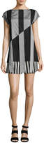 Thumbnail for your product : Akris Striped Cap-Sleeve Tunic Blouse, Black/Gris