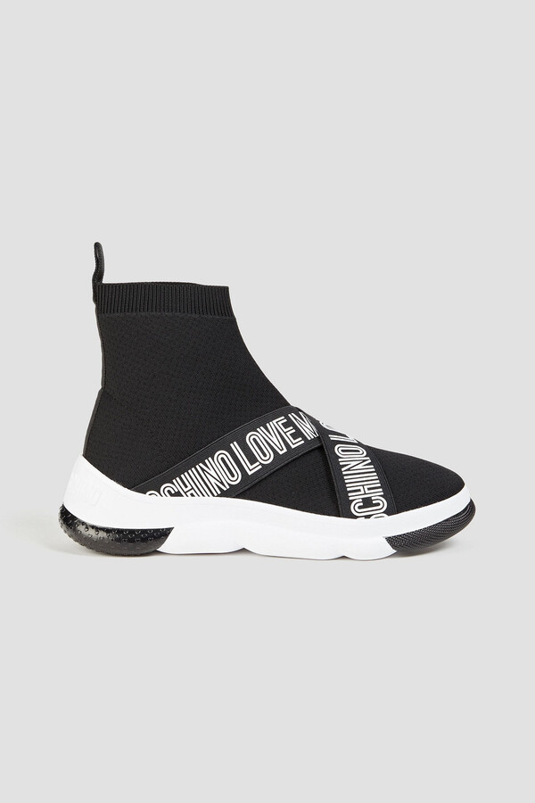 Love Moschino Printed textured-knit high-top sneakers