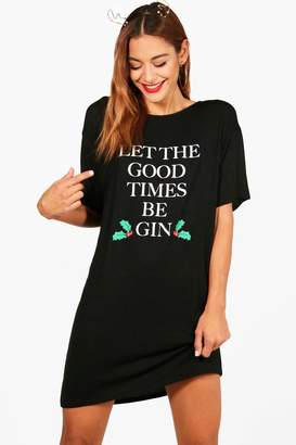 boohoo Christmas Good Times Be Gin Slogan T-Shirt Dress