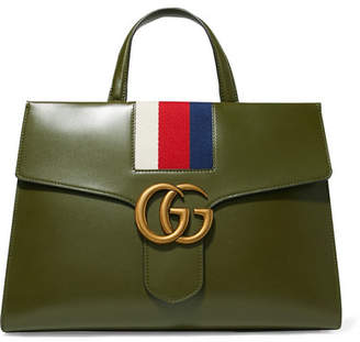 Gucci Gg Marmont Striped Canvas-trimmed Leather Tote - Army green