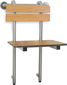 Seachrome Teak Portable Profile Shower Bench Seat with 18" Grab Bar