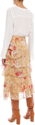 Walter Baker Brigette Tiered Floral-print Fil Coupe Georgette Midi Skirt