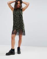 Thumbnail for your product : ASOS Petite PETITE Sleeveless T-Shirt Dress with Lace Inserts in Khaki Leopard Print