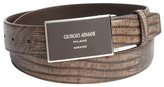 Thumbnail for your product : Giorgio Armani burnt brown croc embossed leather logo plaque buckle belt